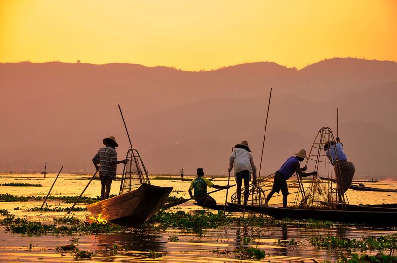 Fishermen at Inle Lake in Myanmar