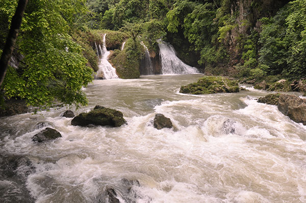 Beautiful waterfalls near the the Semuc Champey caves in Guatemala