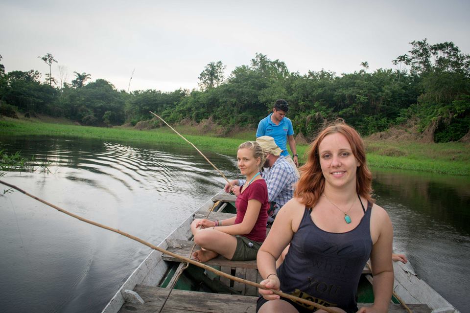 Fishing for piranhas in the Amazon river