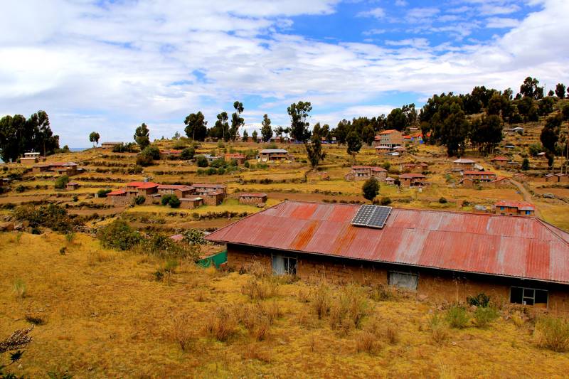 Solar panal rooftops, Taquile Island, Lake Titicaca