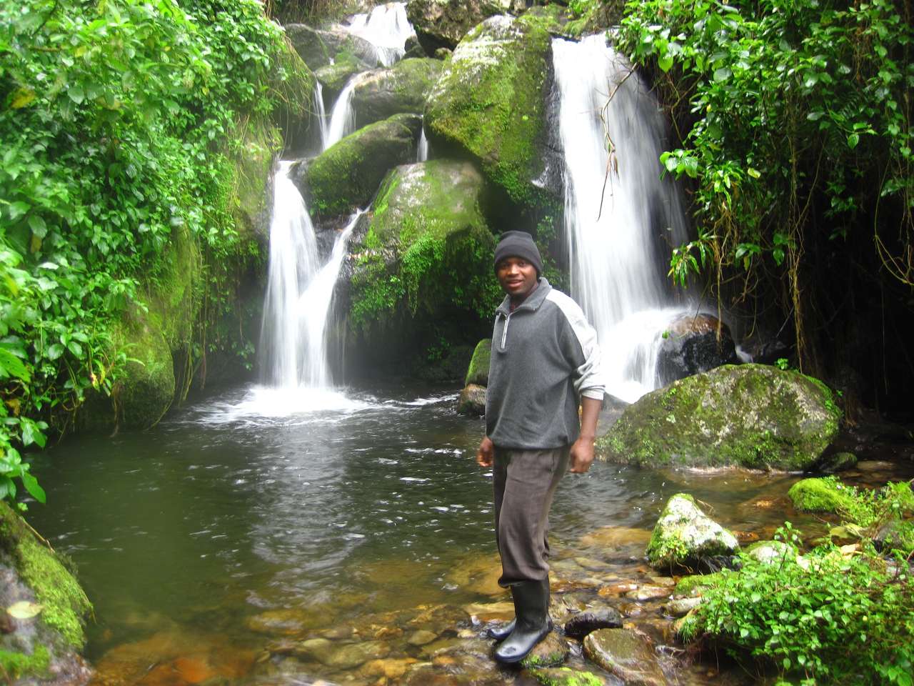 Local guide Nason showing waterfalls